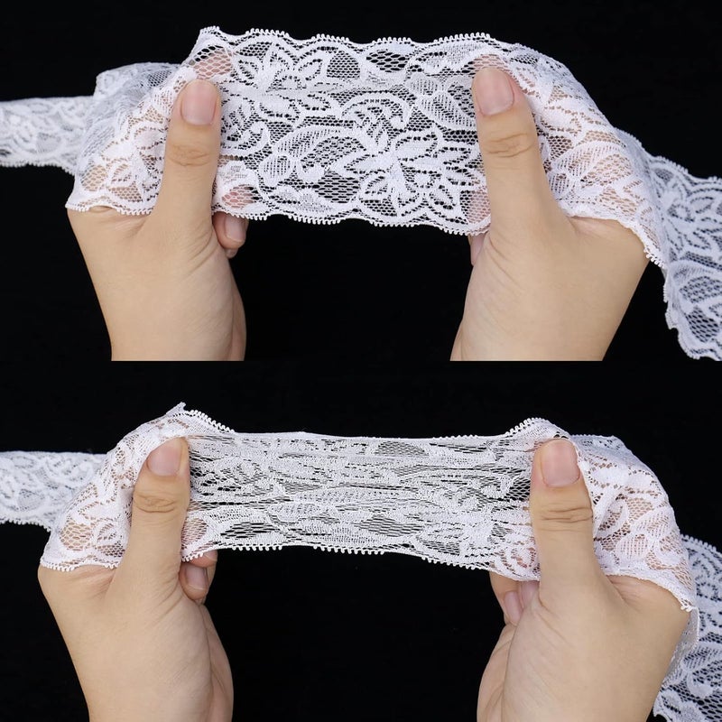 AIETSYEI Elastic Lace Trim 10 Yards White Ribbon Floral Pattern Stretchy Fabric for Sewing, Garment, DIY Crafts and Gift Wrapping - Image 5
